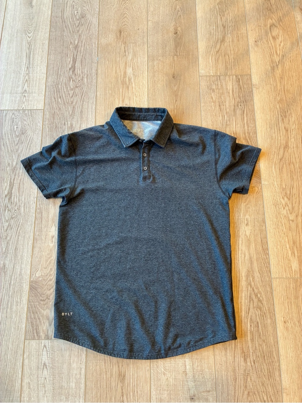 BYLT Men's Dark Gray Polo Shirt Size Large Short Sleeves Preppy Activewear